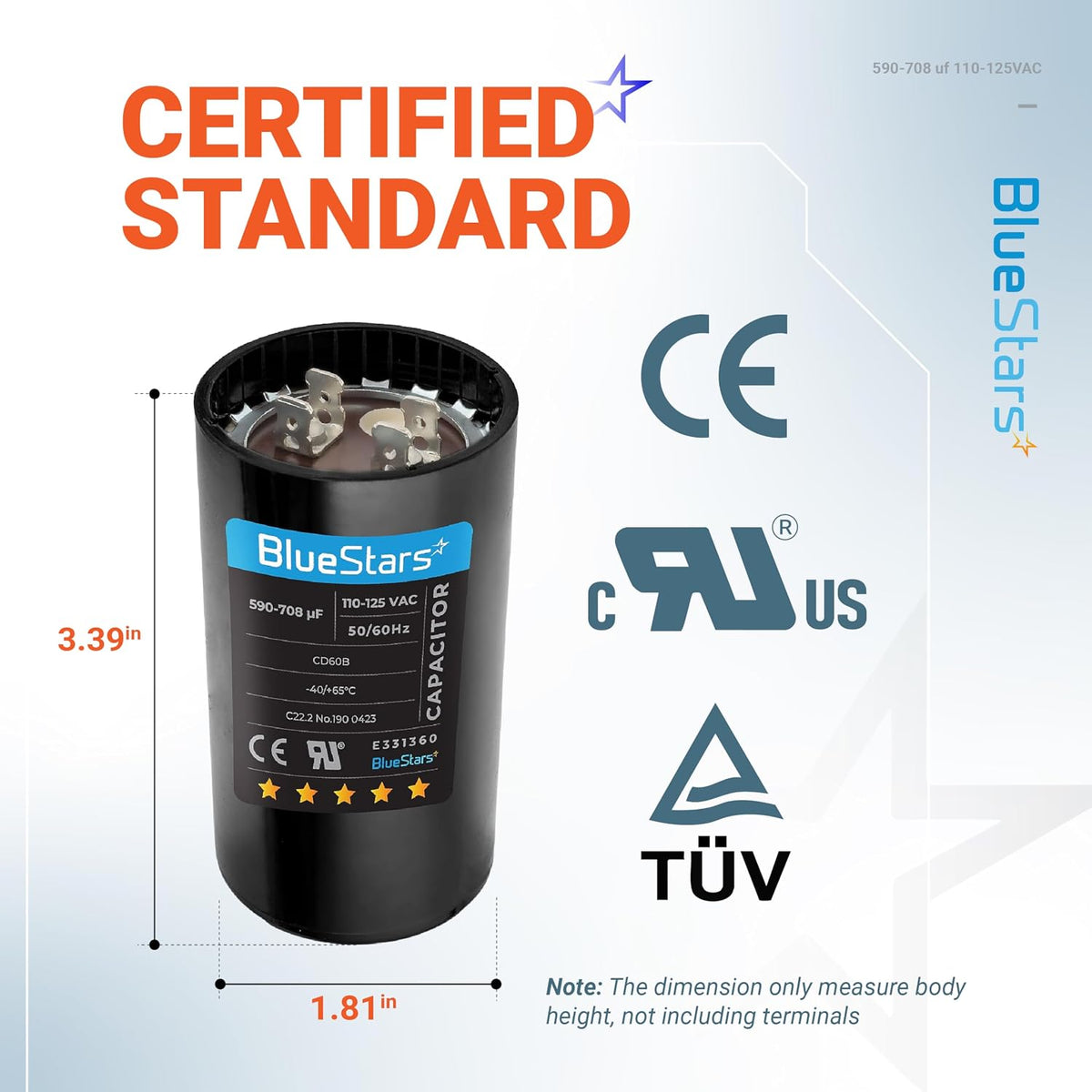 BlueStars 590-708 uF MFD 110-125 VAC Motor Start Capacitor Single Phase