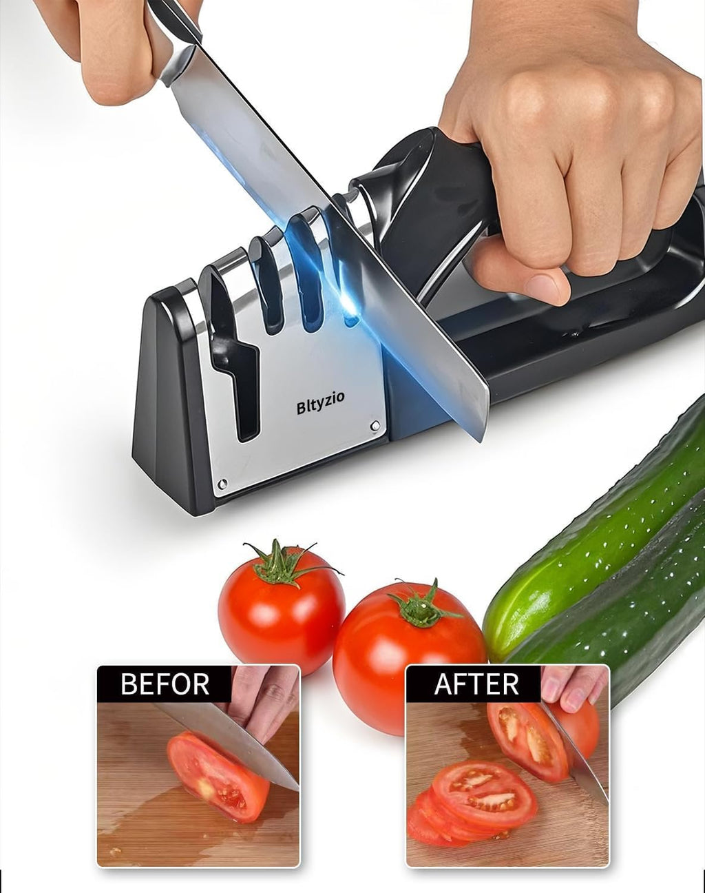 4-In-1 Manual Knife Sharpener for Kitchen Knives & Scissors, Professional Pull-Through Knife Sharpener with Tungsten