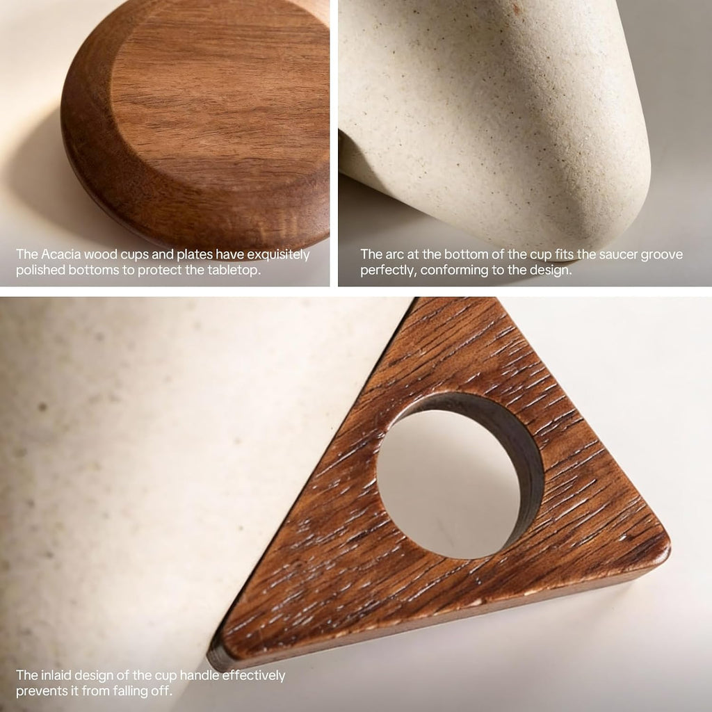 Elegant Conical Coffee Cup, Retro Ceramic Mug with Solid Wood Handle & Coaster, Creative Aesthetic Set for Home