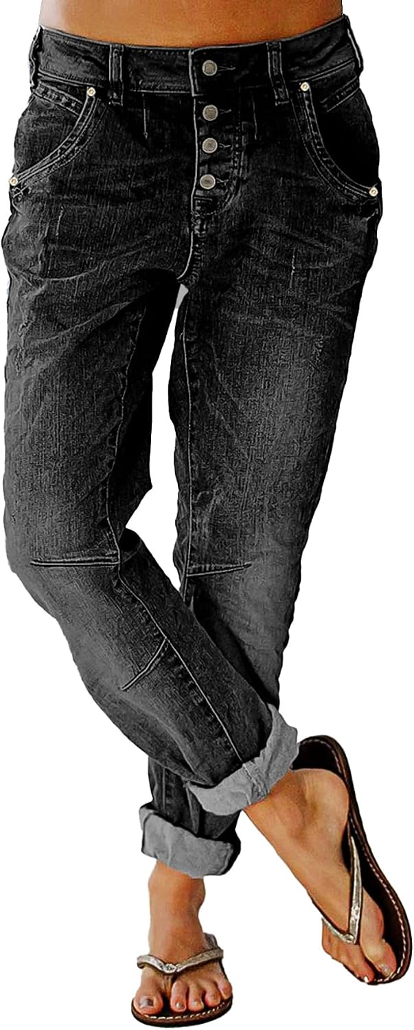 Women's Straight Leg Jeans Mid Rise Button Fly Jeans
