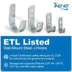 ICC 2-Inch Wall Mount J Hook Cable Management, Retainer Clips, 25-Pack