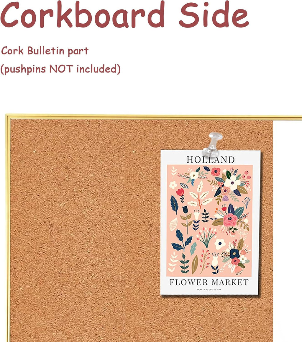 Cork Board White Board Combo, Small Size 10.6" x 14.6" Magnetic Dry Erase Board/Bulletin Combination Board, Gold
