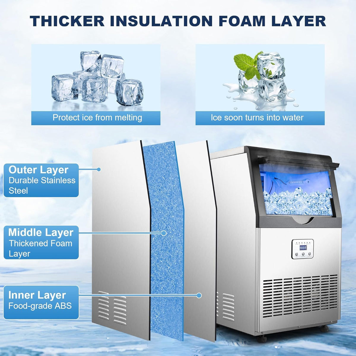 90LBS/24H Commercial Ice Maker Machine Under Counter/Freestanding