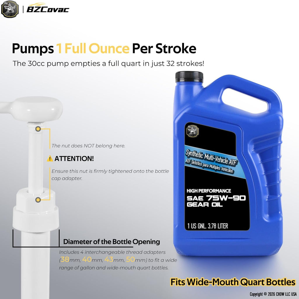 30cc Hand Oil Transfer Pump for Gallon and Wide-Mouth Quart Bottles