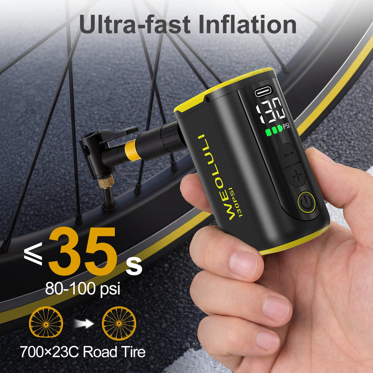 Electric Bike Pump,130 PSI Mini Bicycle Pump