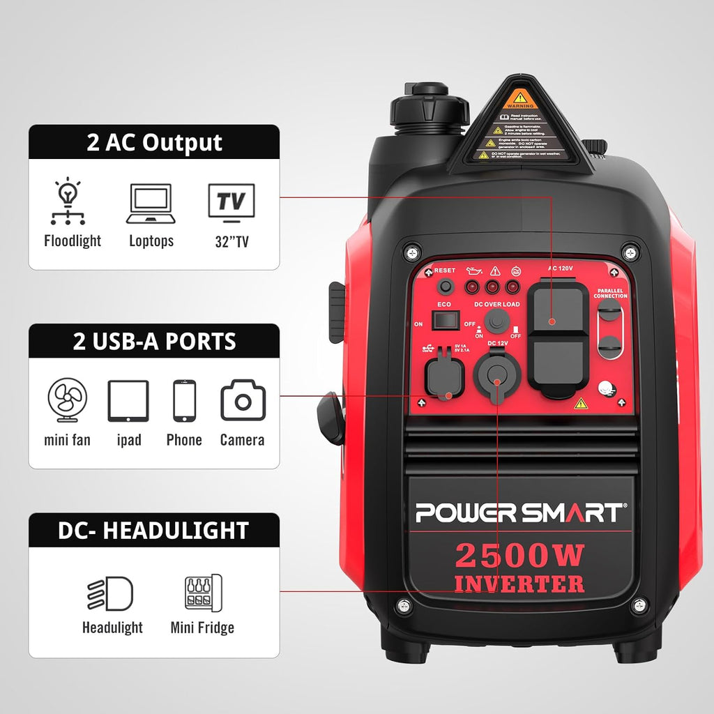 2500 Watt Portable Inverter Generator, 80cc Gas Powered Engine, Ultra Quiet Small Generator for Camping, 2026 EPA