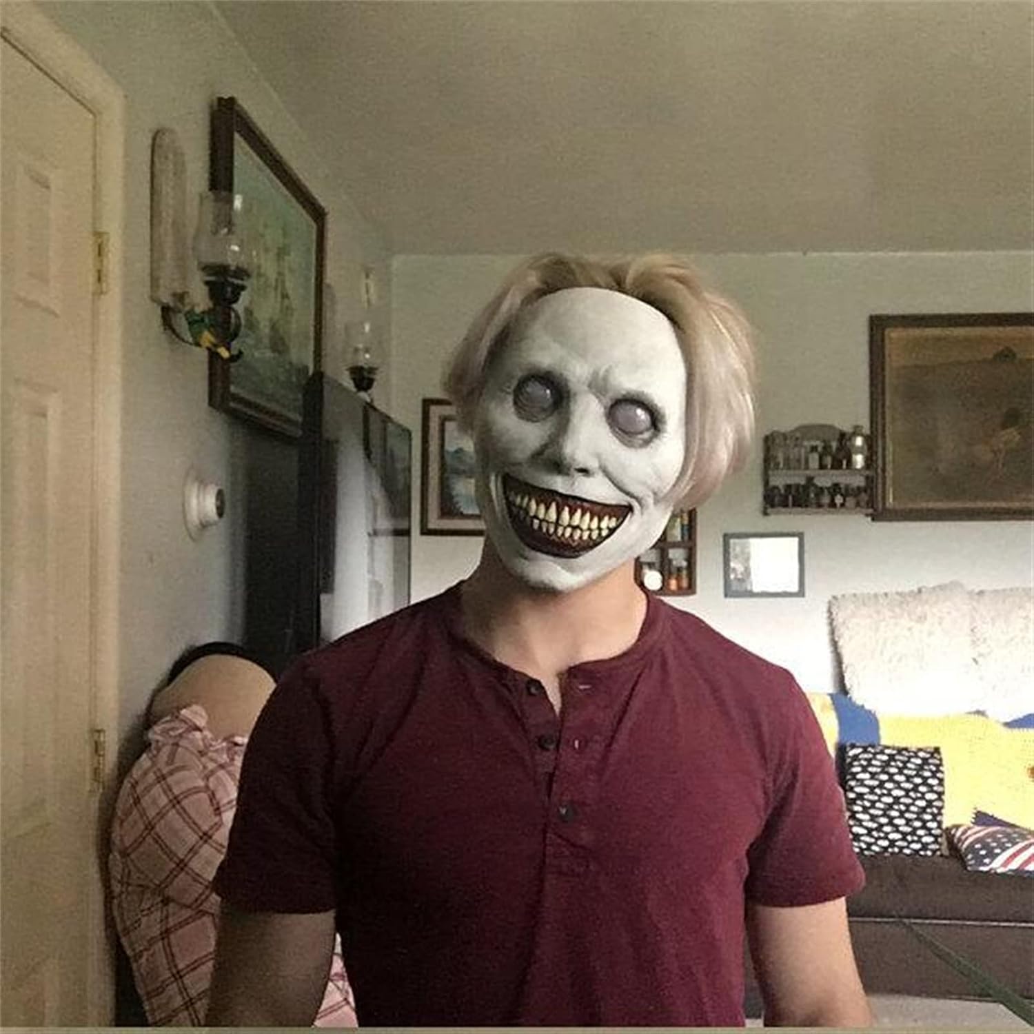 Scary Halloween Mask Smiling Demons Horror Scariest Creepy White Masks with Eye for Cosplay