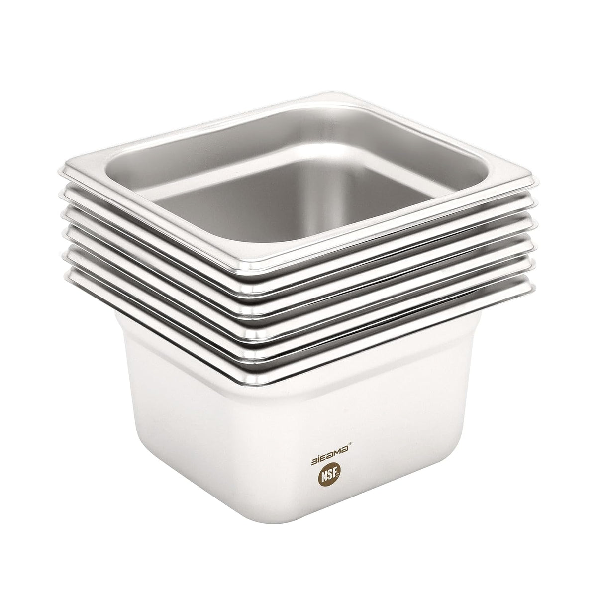 6 Pack Hotel Pans, 1/6 Size 4" Deep, NSF Stainless Steel Pan