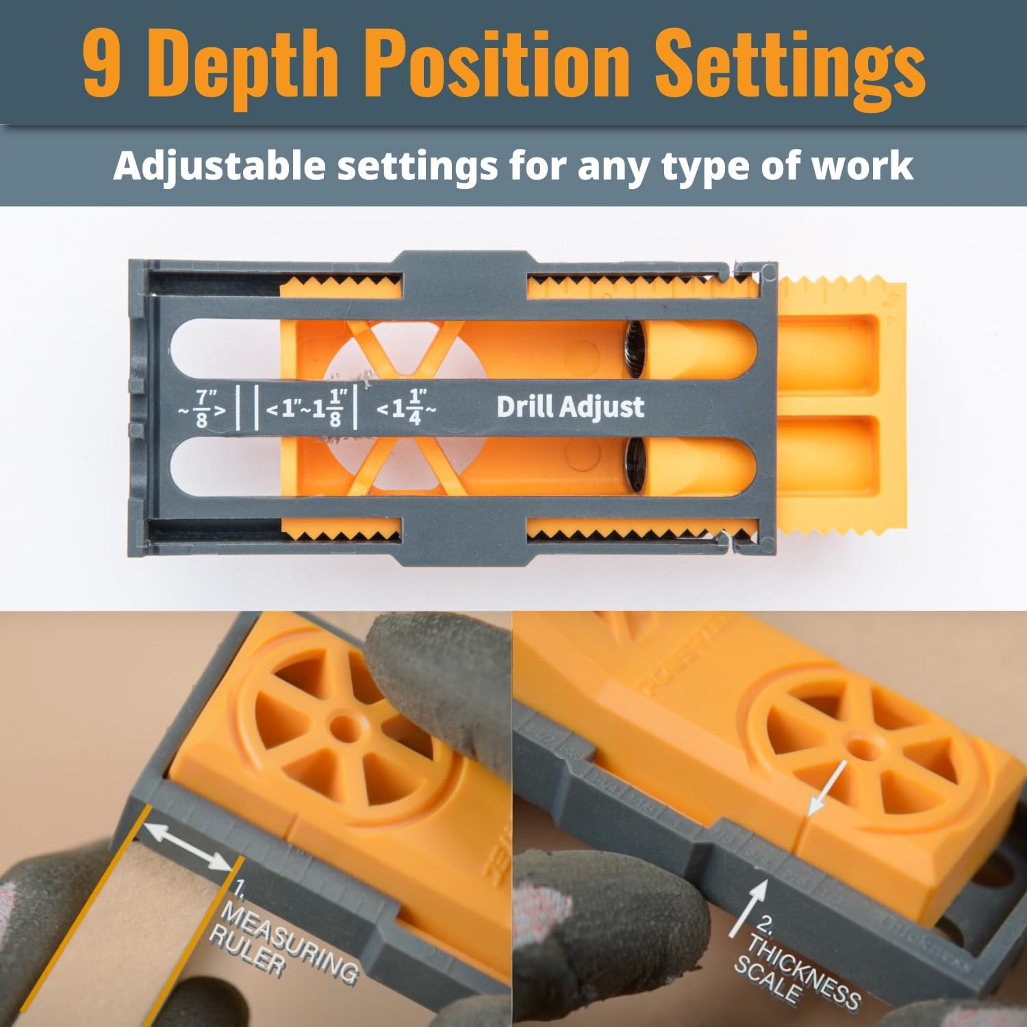 Pocket Hole Jig Kit, Pocket Screw Jig, Woodworking Jigs with Adjustable Depth Drill Guides, 3/8" Drill Bit, Stop