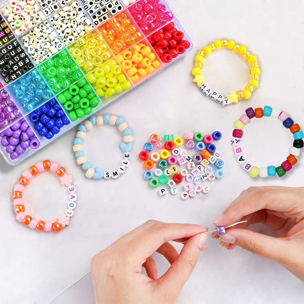 1300 Pcs DIY Childrens Crafts Beads Friendship Bracelet Kit, with Pony Beads Letter Beads and Bracelet Making Kit