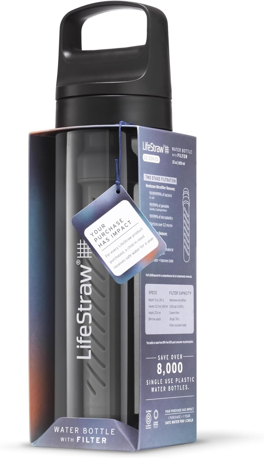 Go Series — BPA-Free Water Filter Bottle for Travel and Everyday Use Removes Bacteria, Parasites and Microplastics