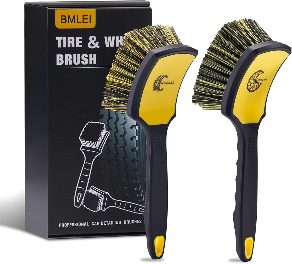 Wheel & Tire Brush Set, 2 Pack Car Wheel Brush & Tire Cleaner Brushes | Soft Bristle Rim Brush, Stiff Tire Scrub