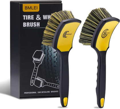 Wheel & Tire Brush Set, 2 Pack Car Wheel Brush & Tire Cleaner Brushes | Soft Bristle Rim Brush, Stiff Tire Scrub