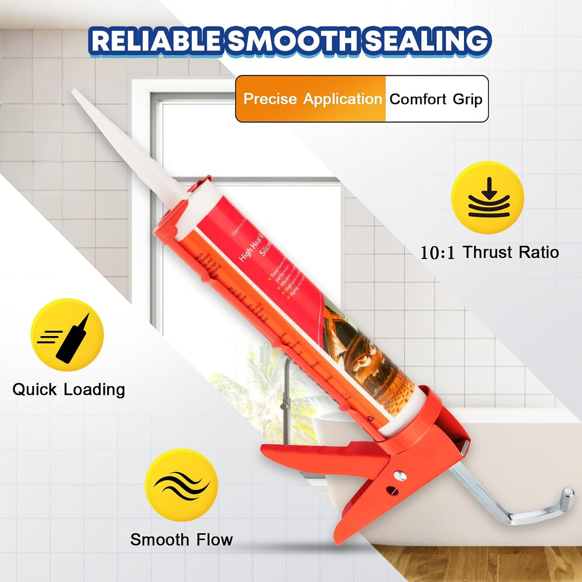 Caulk Gun, Heavy Duty Caulking Tool, 10:1 Thrust for 10 oz Tubes