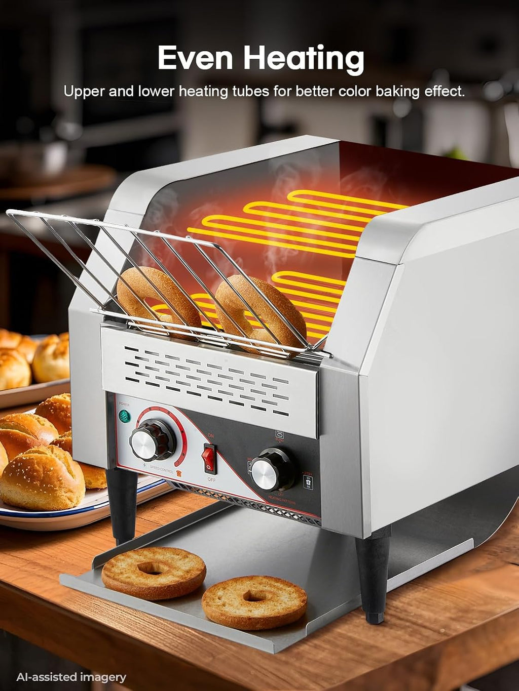 Commercial Conveyor Toaster, 350 Slices/Hour Electric Stainless Heavy Duty Restaurant Toaster, with Dual Heating