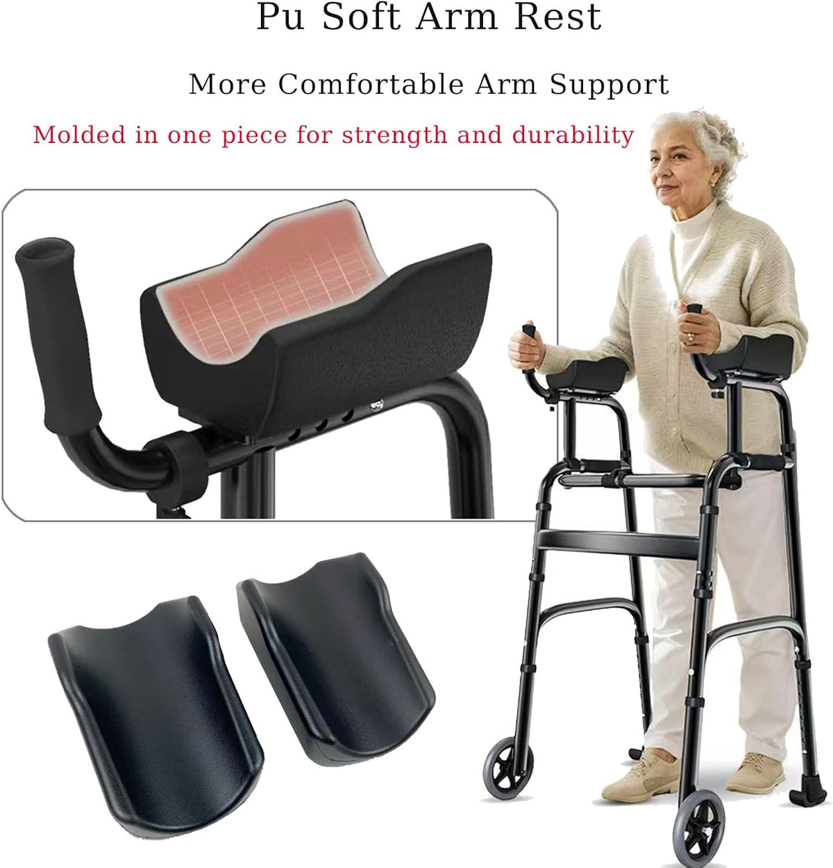 2 Pack Walker Armrest Pads, Universal Replacement Armrest Pads, Upright Walker Arm Support Forearm Pad Replacement
