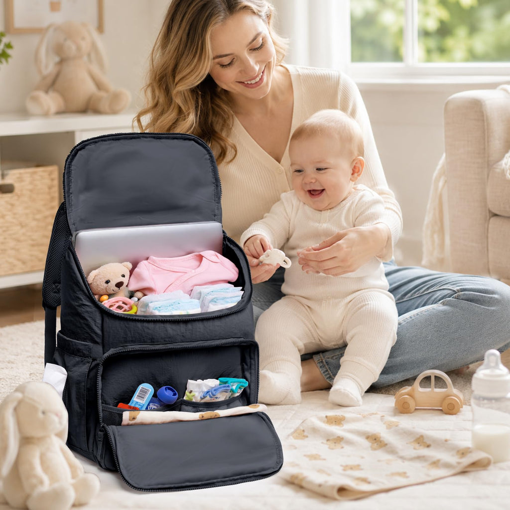 Puffy Diaper Bag Backpack for Mom, Large Quilted Baby Backpack