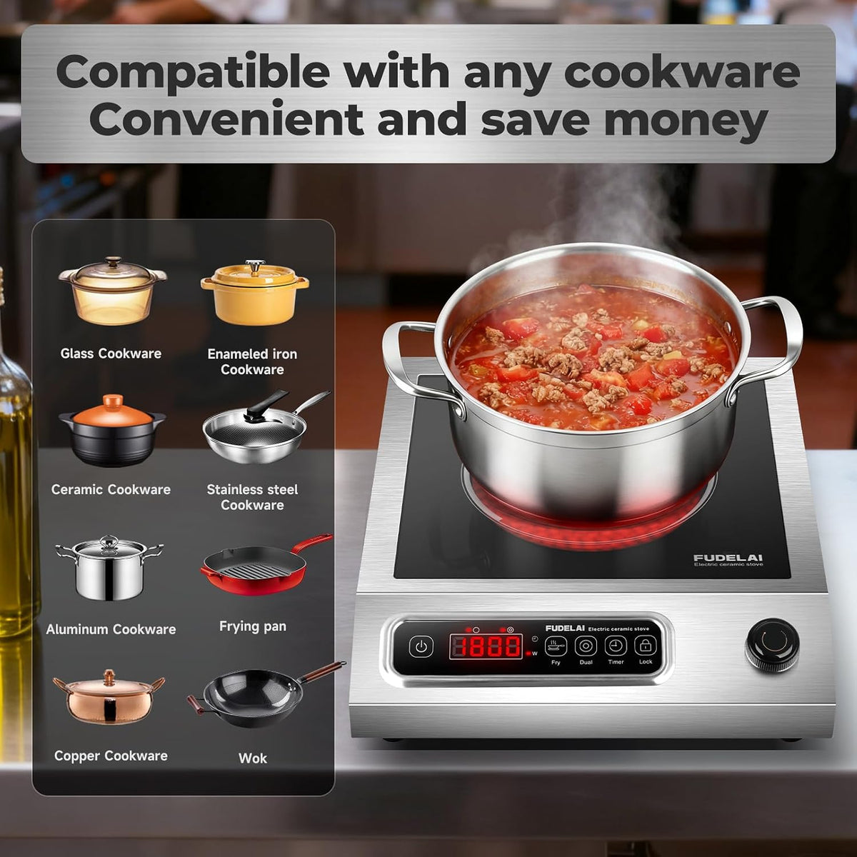 1800W Electric Hot Plate, Stainless Steel Portable Burner