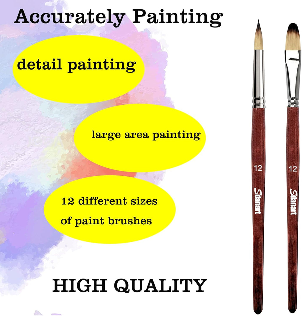 12 pcs Acrylic Paint Brushes Set,6 Professional Round Pointed Tip Paintbrushes and 6 Filbert Artist Paintbrush for