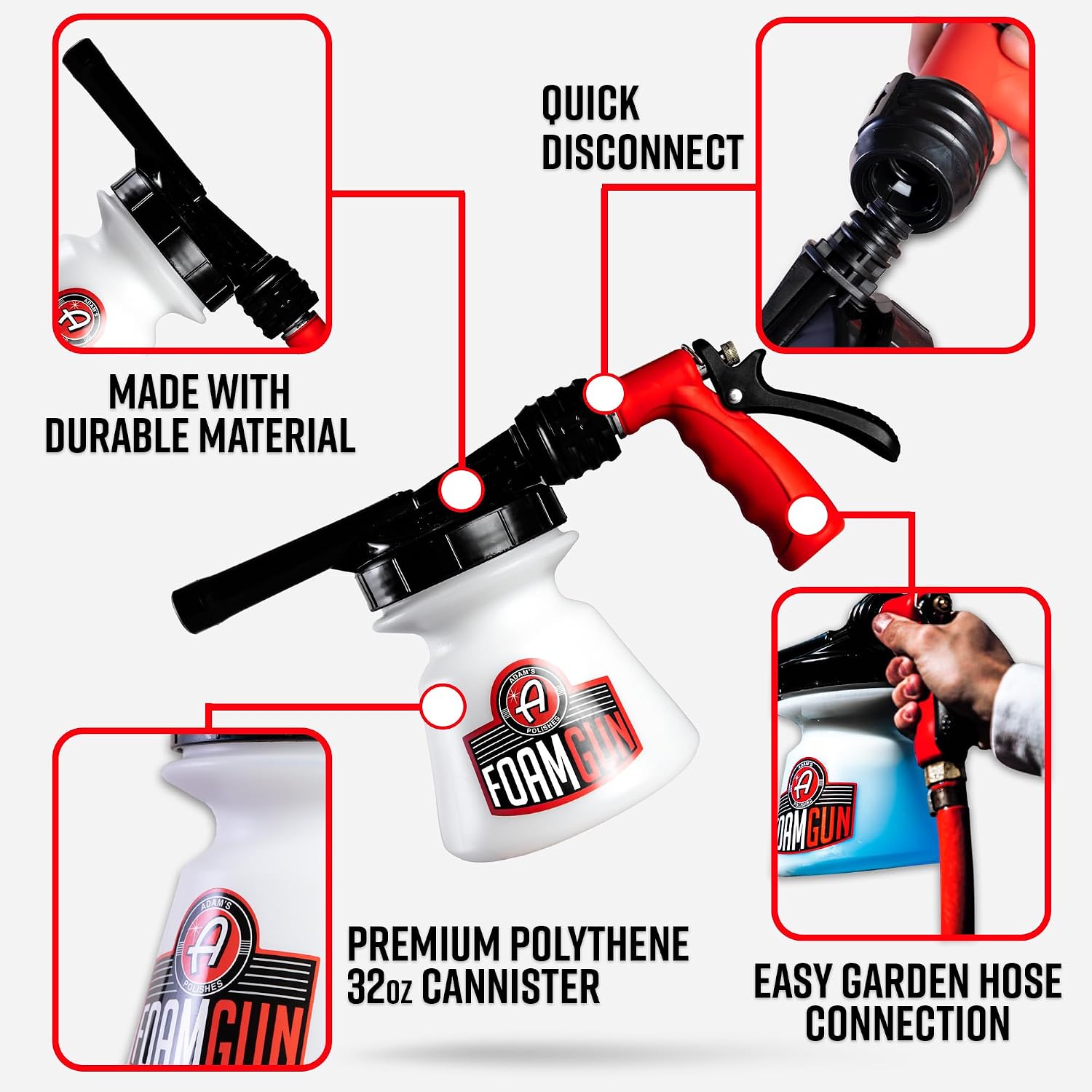 Adam's Foam Gun Car Wash Foam Sprayer - Connects to Garden Hose for Car Washing, No Pressure Washer Required, Use