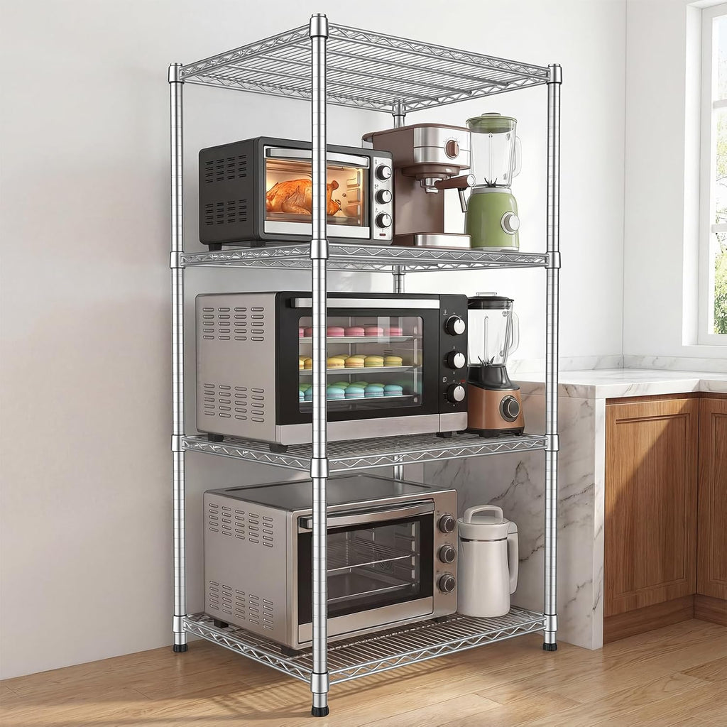 24"Depth Metal Wire Shelving Unit Metal Shelf Adjustable Storage Rack Kitchen Storage shelves 4 Tier Commercial