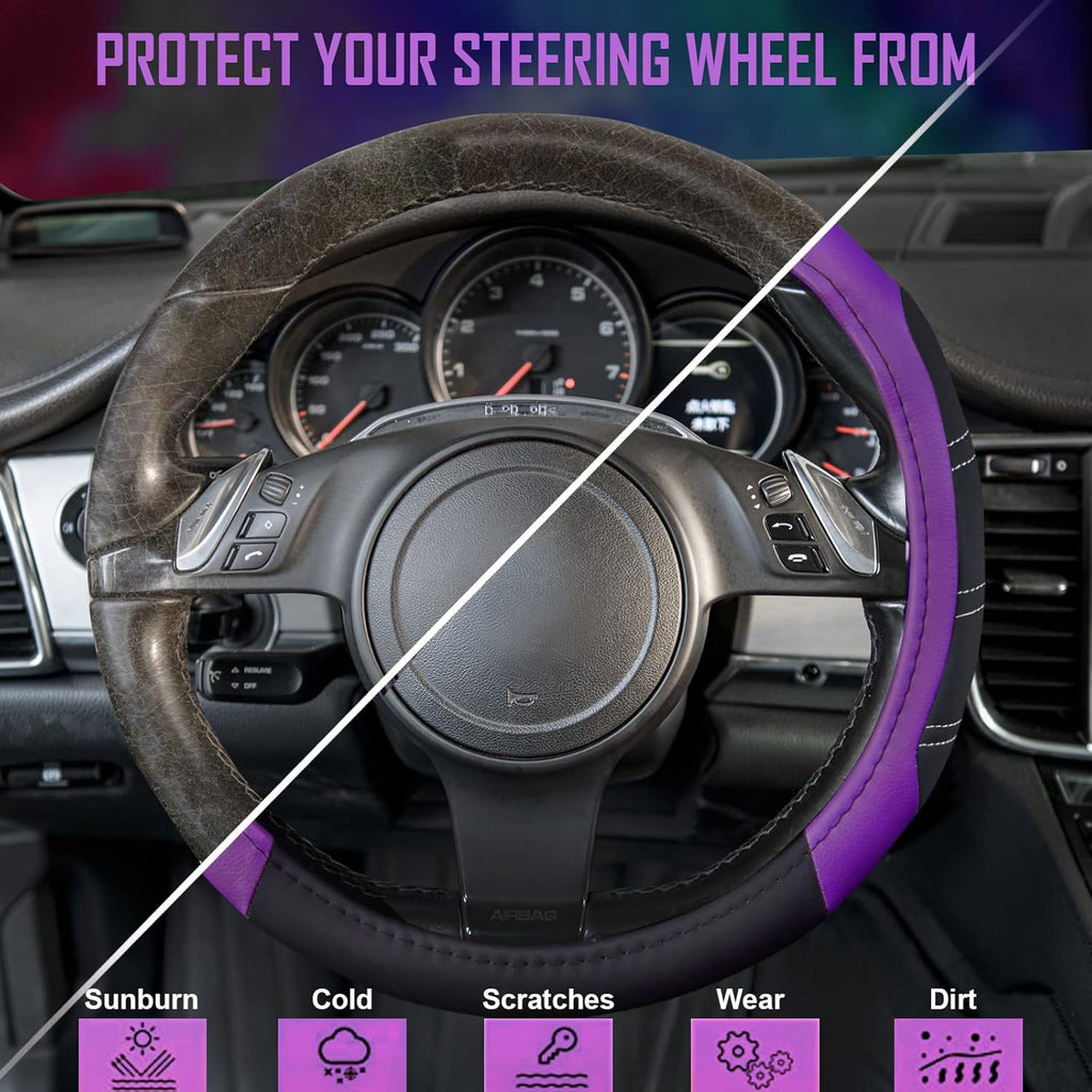 Line Rider Microfiber Leather Sporty 14.5-15 inch Steering Wheel Cover Universal Fits for 95% Truck,SUV,Cars