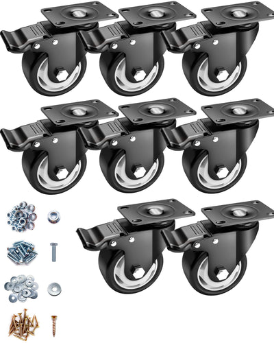 3" Caster Wheels - Heavy Duty Casters Set of 8 Dual Locking Swivel
