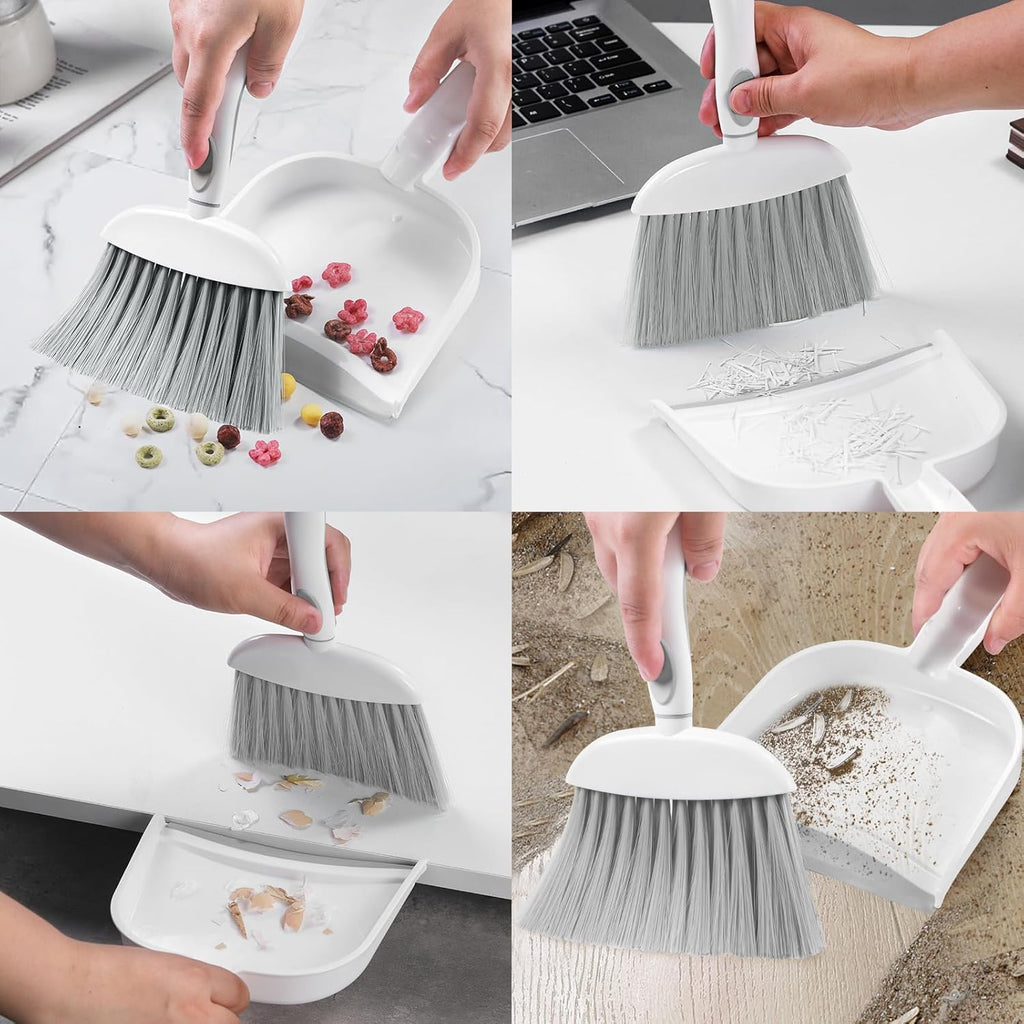 Small Dust Pan and Brush Set, Mini Broom and Dustpan Set Small Hand Broom and Brush Combo Dust Pan with Teeth for