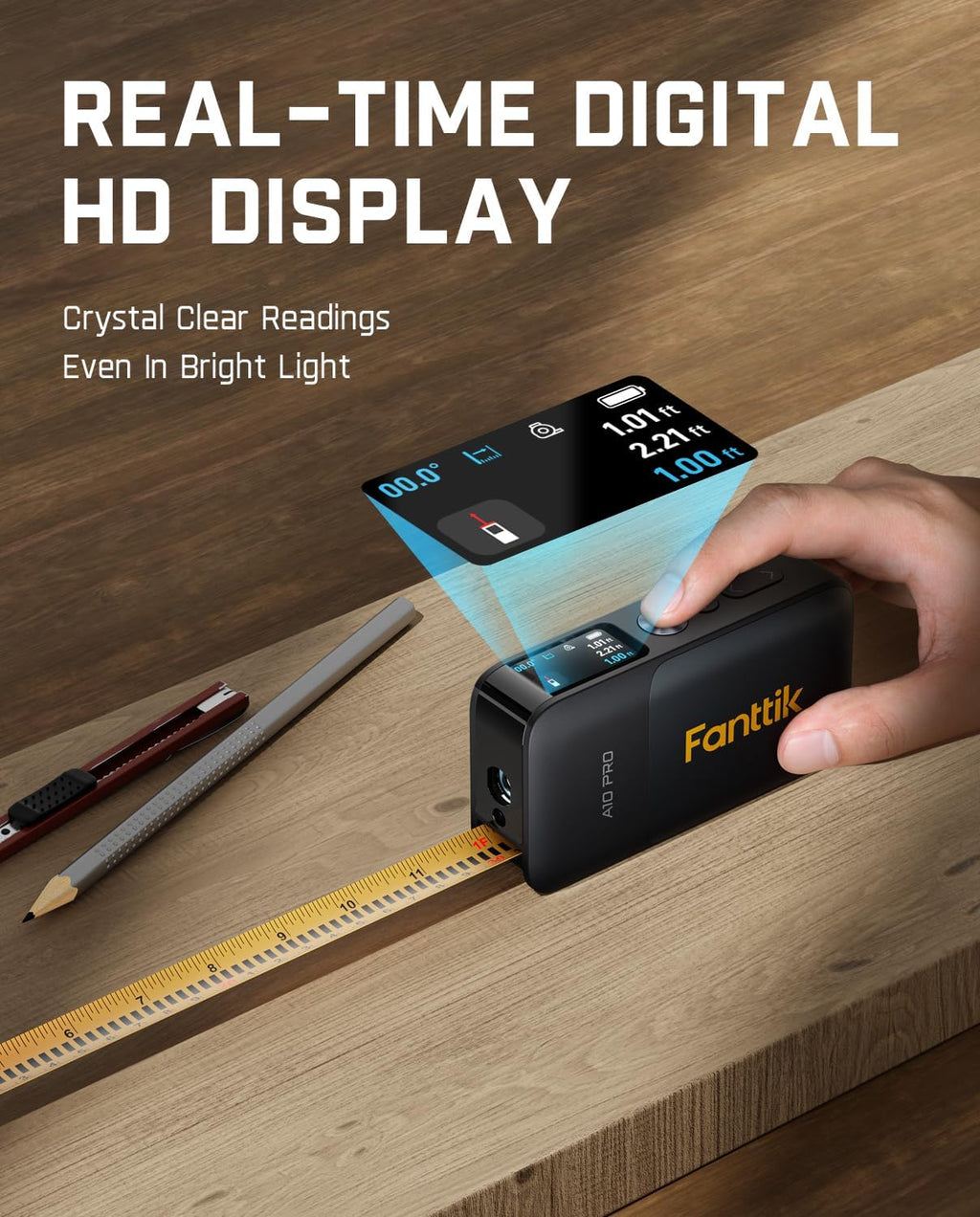 A10 Pro 2-in-1 Digital Laser Tape Measure with HD IPS Color Display, 165Ft Rechargeable Laser Measurement Tool &