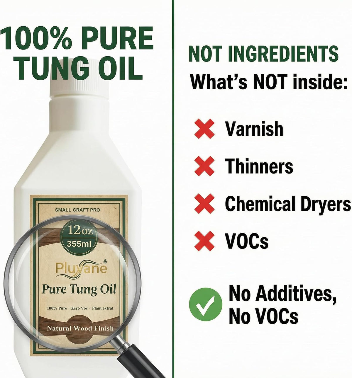 Pure Tung Oil 12oz – 100% Natural Wood Finish for Small Projects