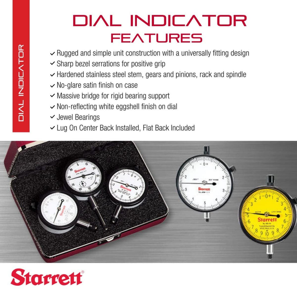 Starrett 25 Series Dial Indicator, 0-2.000" Range, .001" Graduation