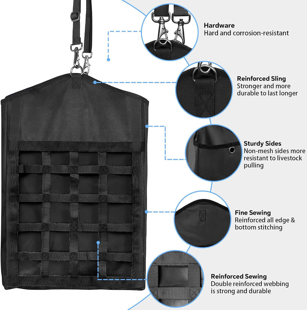 Hay Bag for Horses Goat: 3pcs Large Capacity Oxford Hay Feeder Bag with Hay Nets&Adjustable Strap