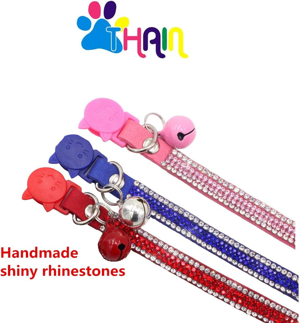 Basic Adjustable Cat Collar Bling Diamond Breakaway with Bell for Kitten Girl boy (Blue)