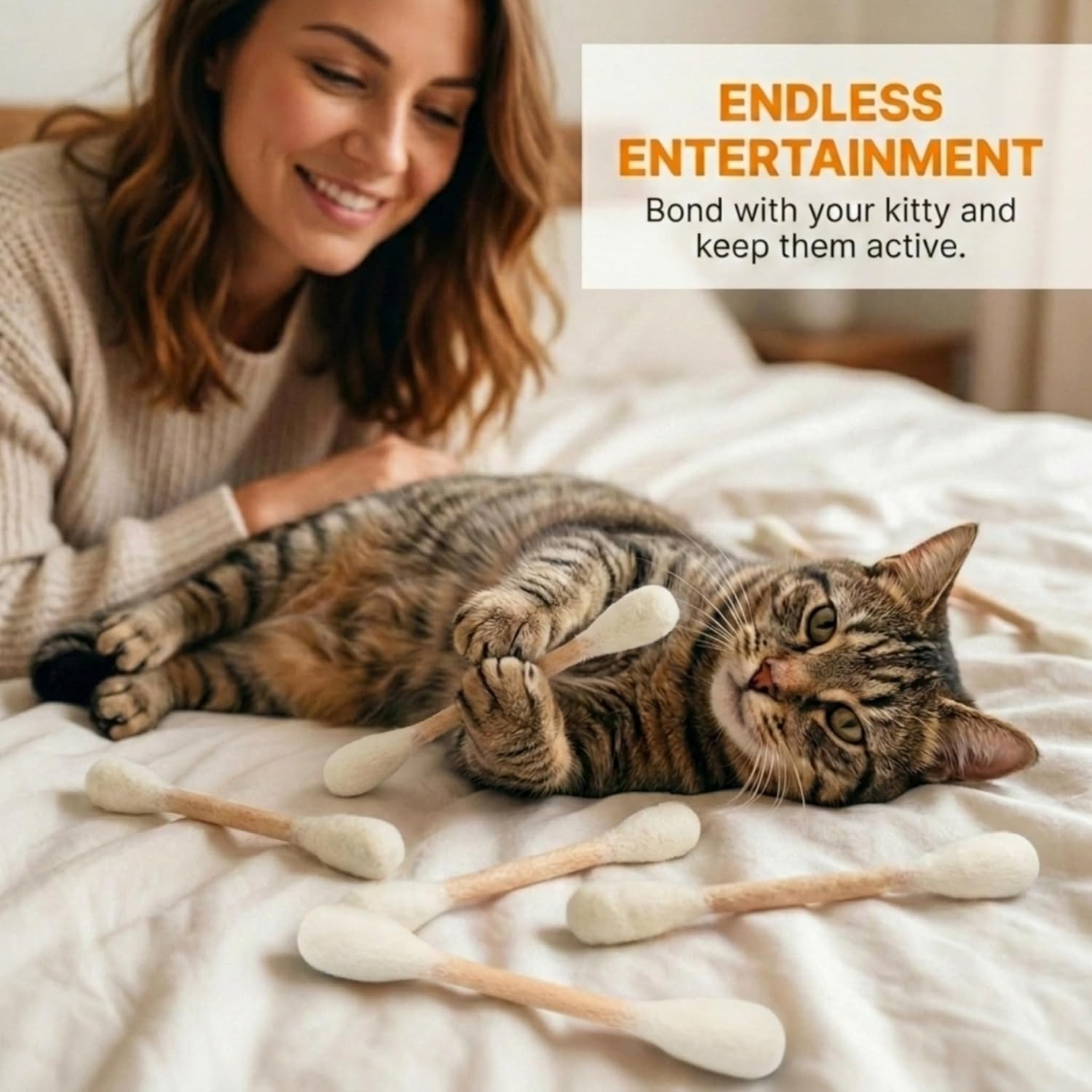 Swabs Cat Toys with Catnip - 6 Pk | Durable for Chew, Cute Cat Toys Interactive Kitty for Boredom, Exercise, & Play |