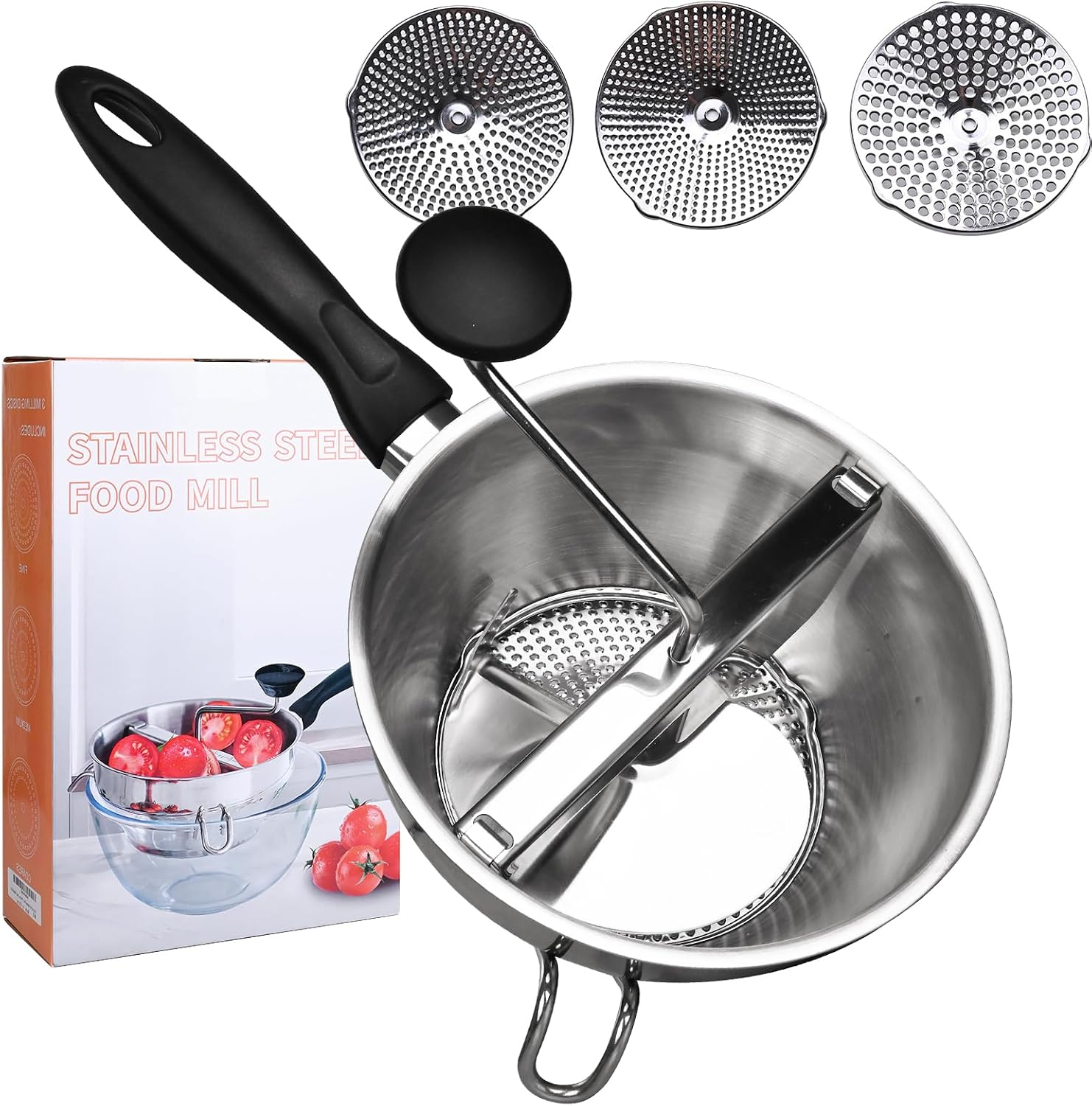 Stainless Steel Food Mills For Tomato Sauce and Jam With 3 Milling Discs