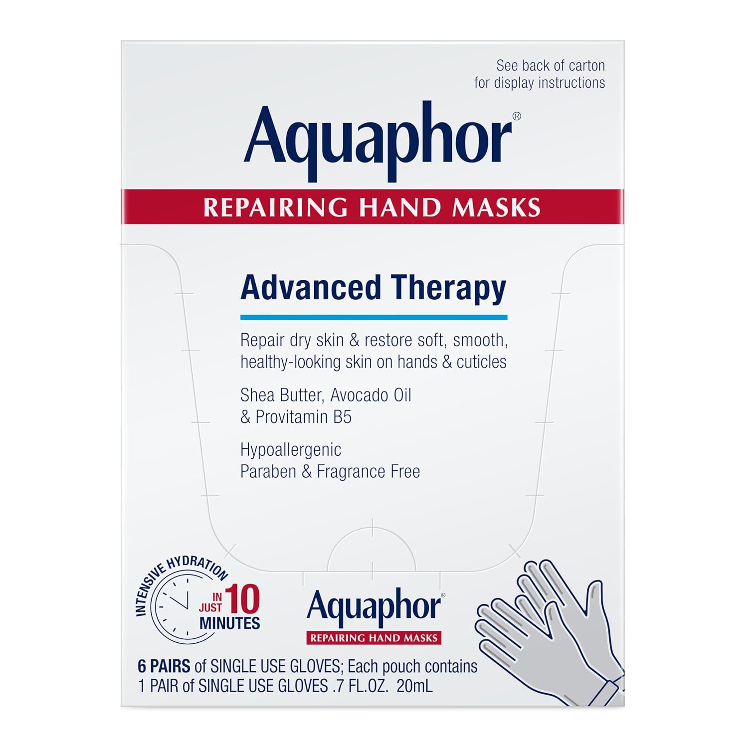 Advanced Therapy Repairing Hand Masks, 6 Masks x 0.7 FL OZ | Moisturizing Masks for Dry Hands, Hydrating Skin Care