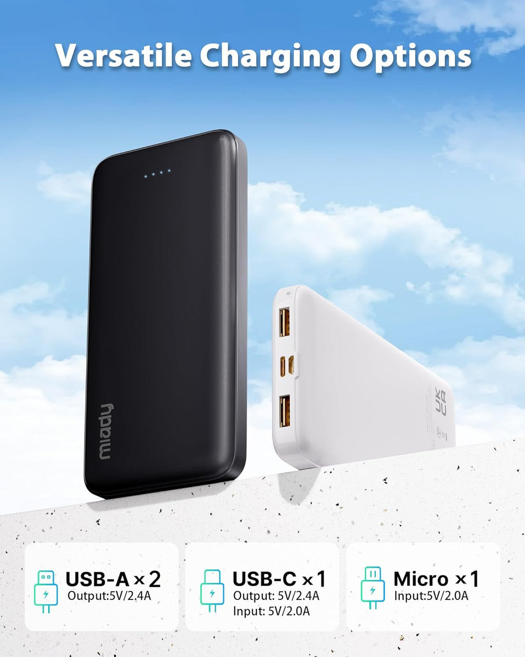 2-Pack 10000mAh Dual USB Portable Charger, Type-C Charging Power Bank, Slim Battery Pack for iPhone 17/16/15/14