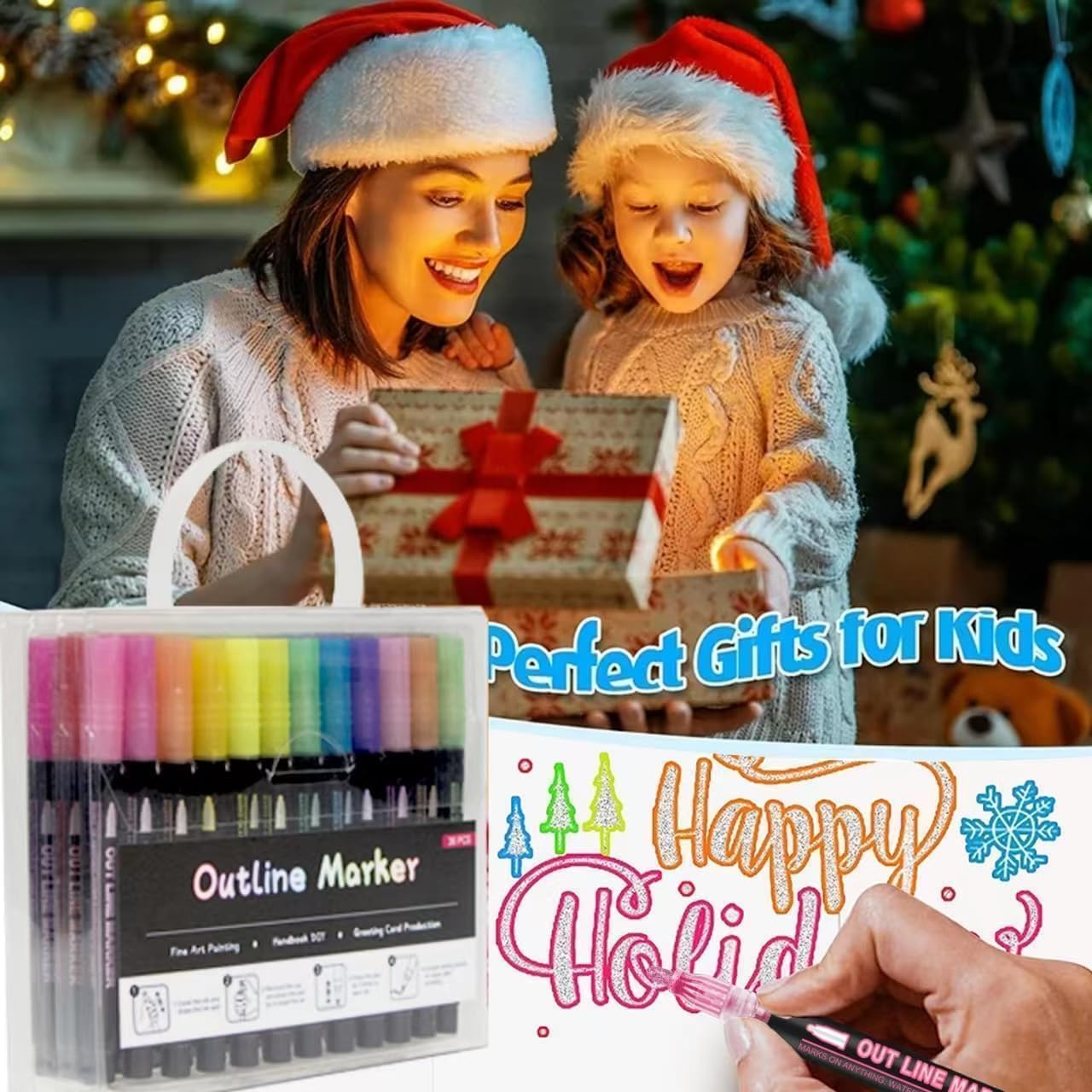 Outline Marker Self-outline Metallic Markers, 12 Colors Squiggles Shimmer Outline Markers Pen Set for Drawing Art