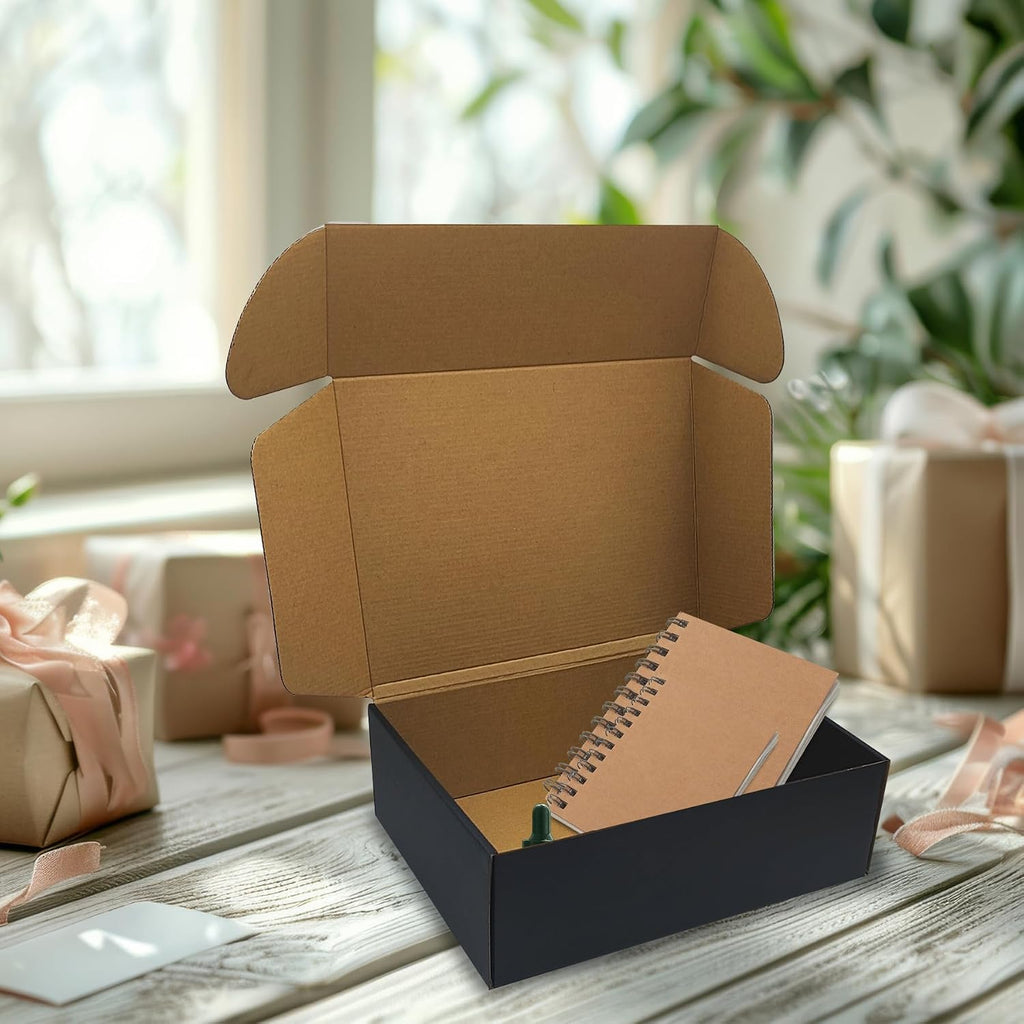 12x9x4 inch Black Shipping Boxes Set of 20, Corrugated Cardboard Mailer Box