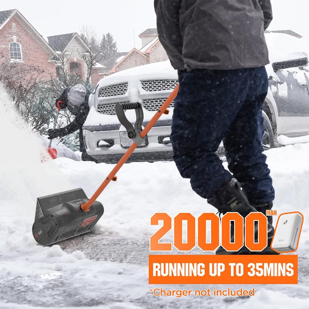 Cordless Electric Snow Shovel, 20V 12-Inch Snow Thrower with Adjustable Auxiliary Handle, Battery Powered Snow
