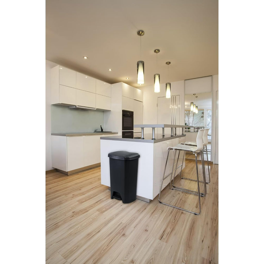 Kitchen Trash Can, 12.1 Gallon Plastic Step Garbage Bin with Foot Pedal Lid, Black