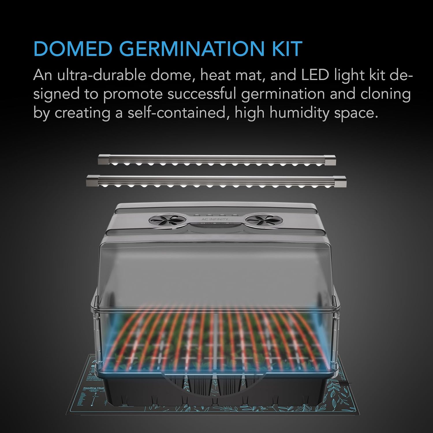 Heavy-Duty Humidity Dome 5x8 Germination Kit. | Full Spectrum LED Grow Light Bars w/ Samsung LM301H EVO LEDs, Heat