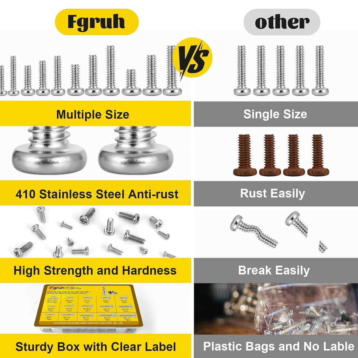 1140pcs M1 M1.2 M1.4 M1.6 M1.7 Micro Mini Pan Head Machine Screws Kit