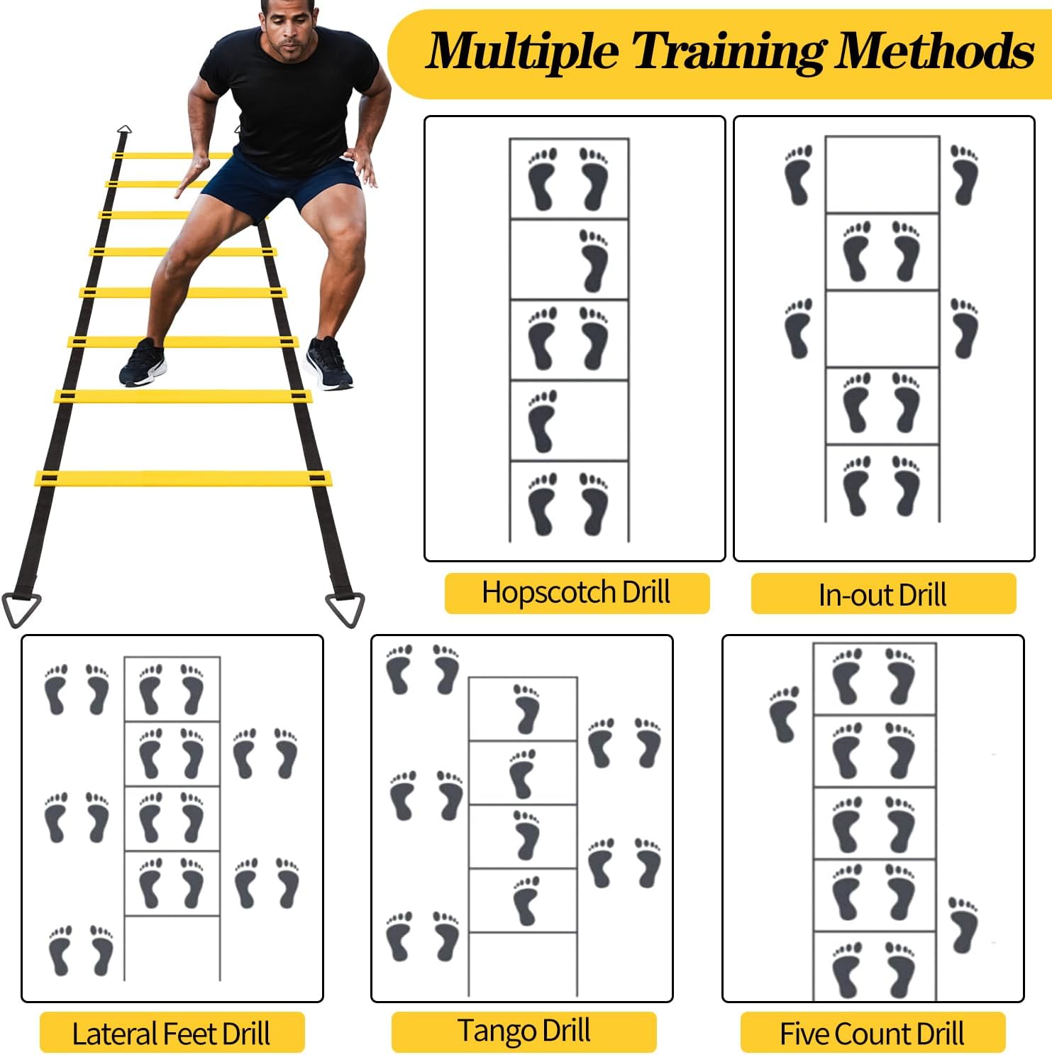 12 Rungs Agility Ladder Set, Training Ladder with Steel Stakes and Carry Bag for Soccer, Speed Fitness Feet Training