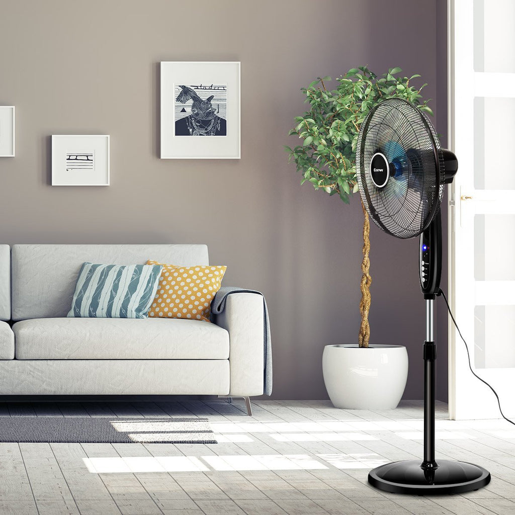 Pedestal Fan, Adjustable Height Oscillating Fan w/Remote Control