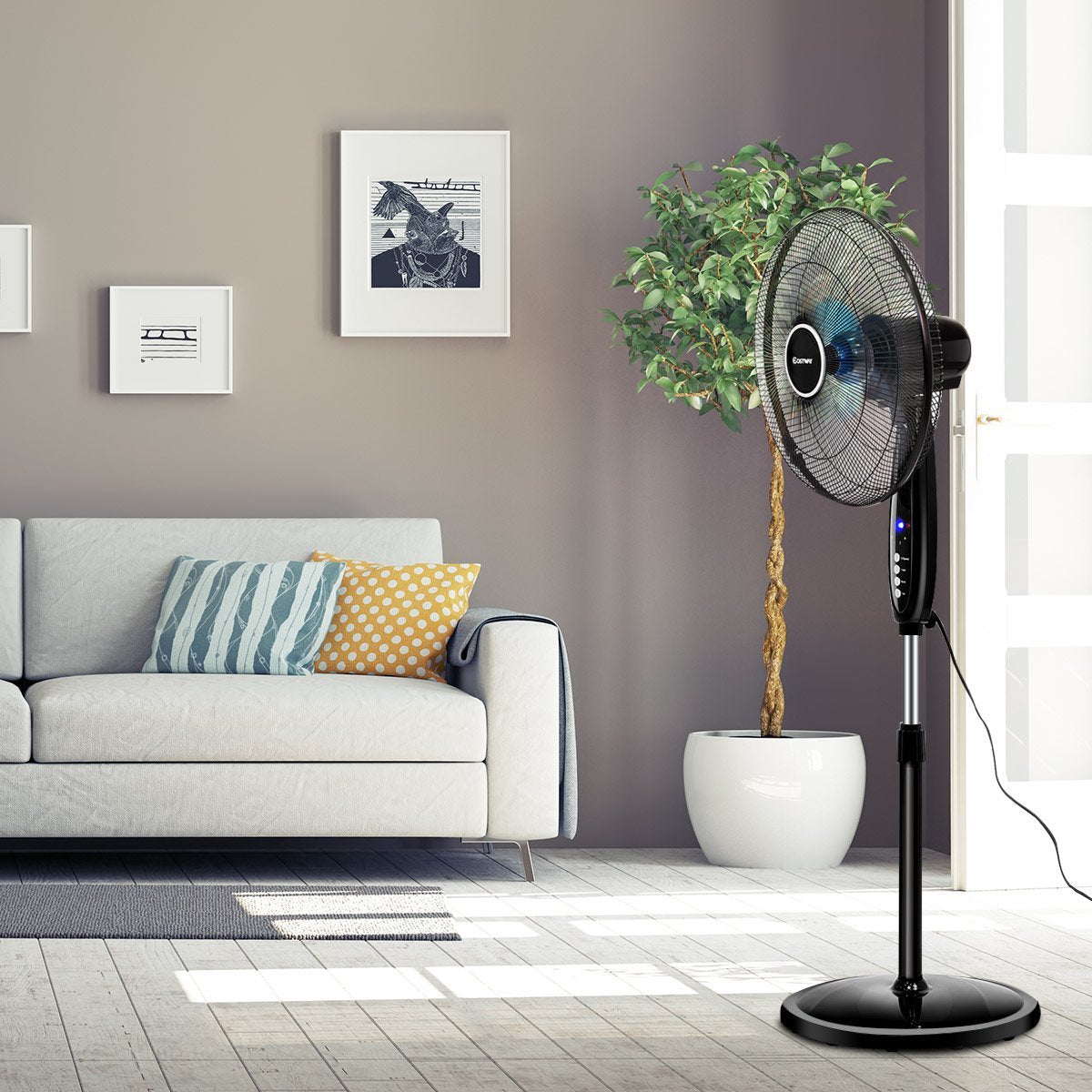Pedestal Fan, Adjustable Height Oscillating Fan w/Remote Control