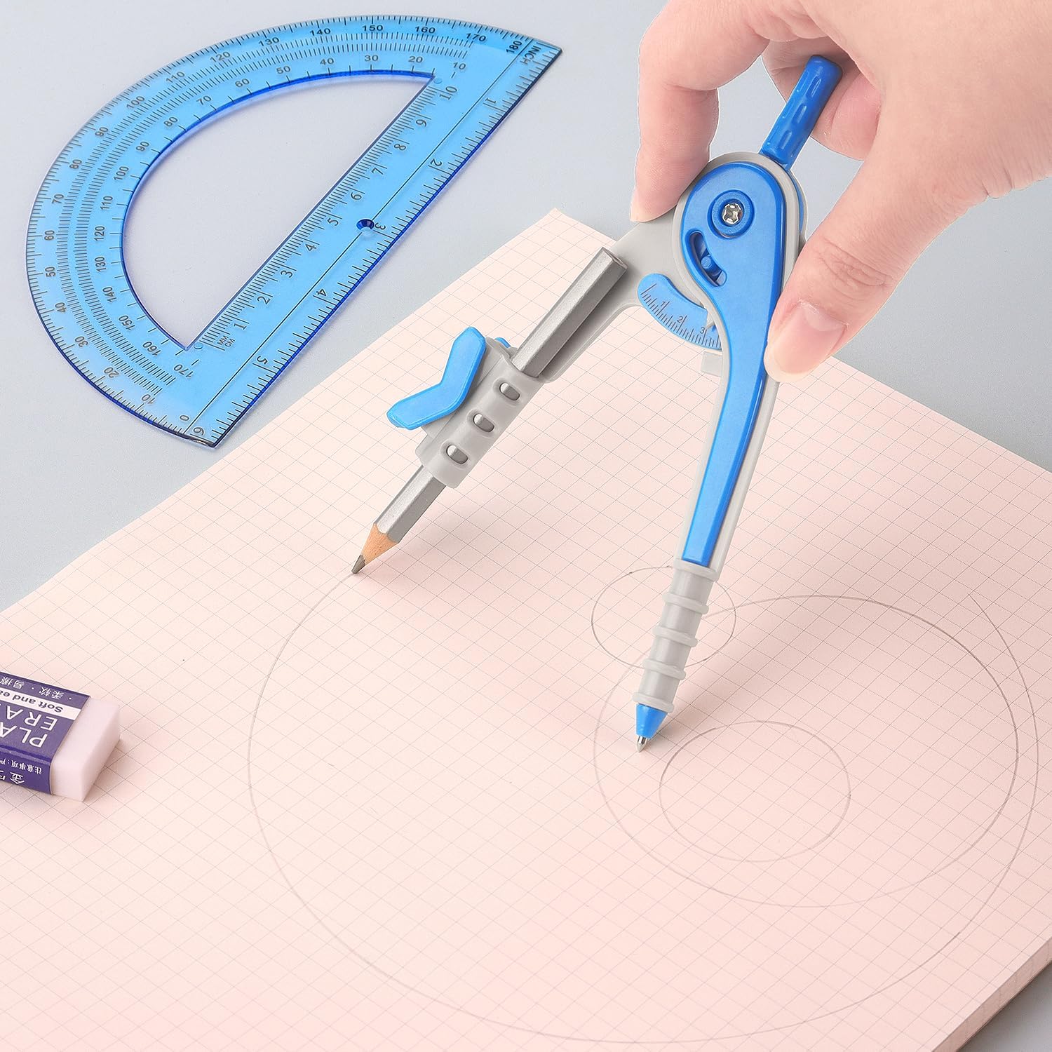 180-Degree Protractor and Compass Set 3 Colors | Precision drawing, 180° measurement, Student geometry