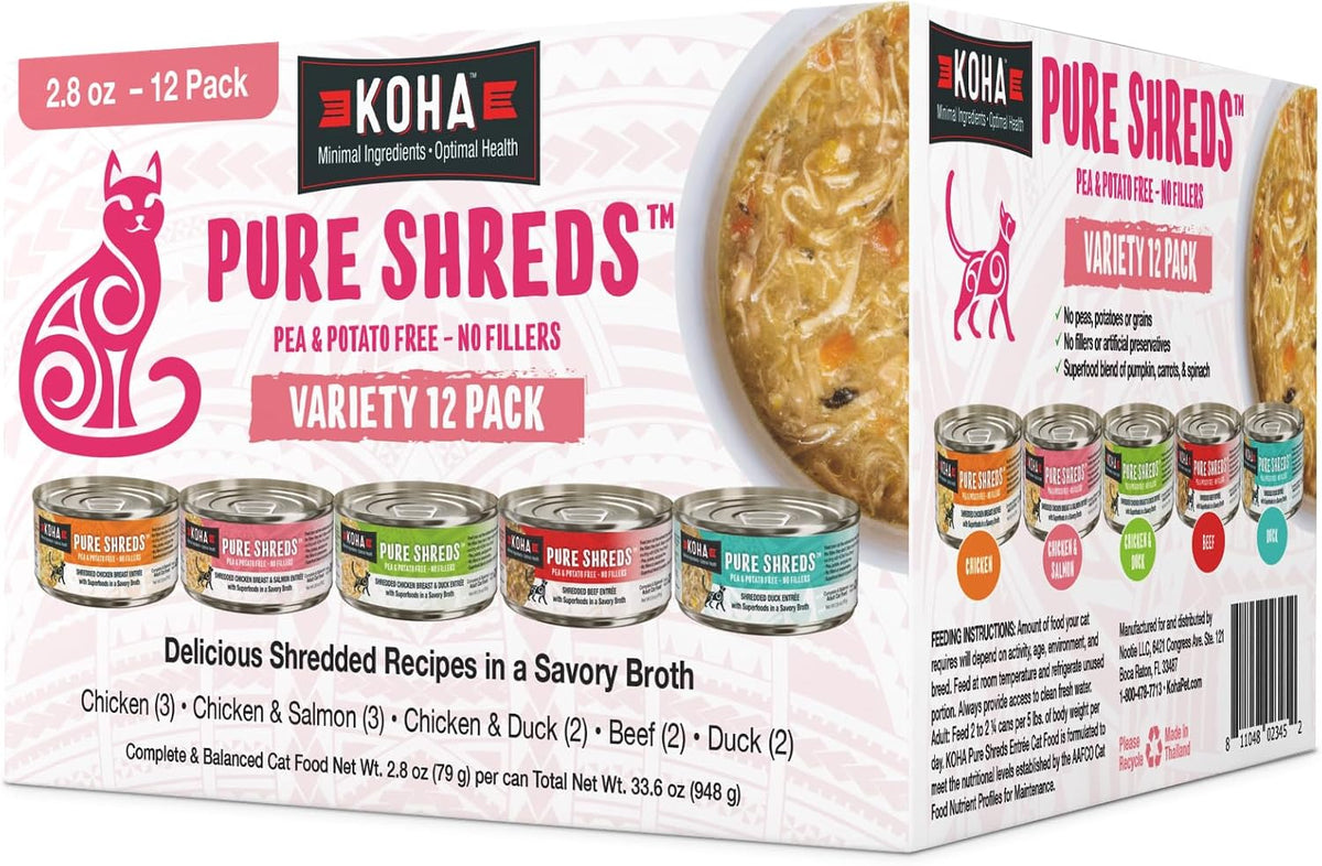 Pure Shreds Cat Variety Pack - 5 Flavors - 2.8 oz Cans, Pack of 12