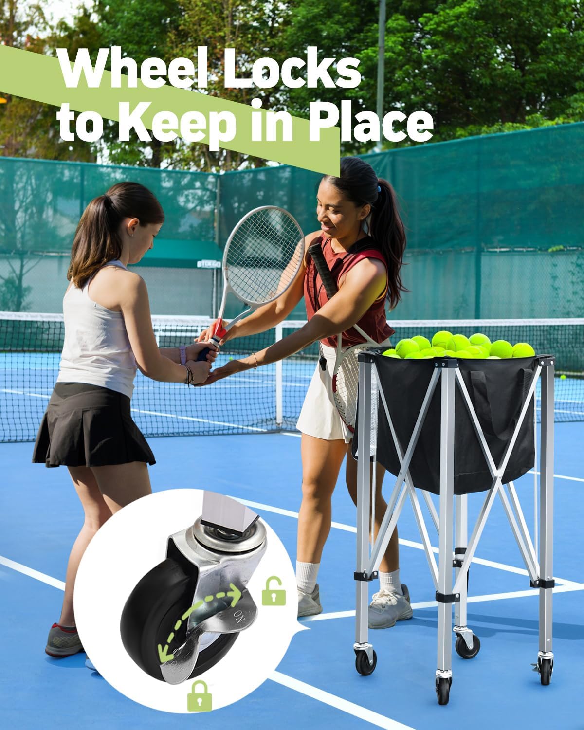 Tennis Ball Hopper Holds 150 Balls, Tennis Cart with Black/Red Bag