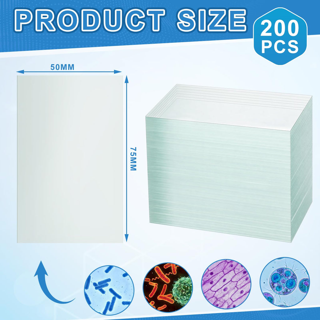 200 Pcs Pre-Cleaned Glass Microscope Slides 75 x 50 mm/3" x 2" High-Transparency Microscope Slides for School